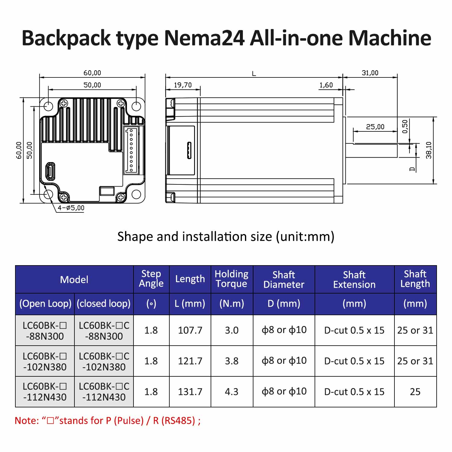 BACKPACK Type Nema24 Open Loop-Closed Loop Integrated Stepper Motor