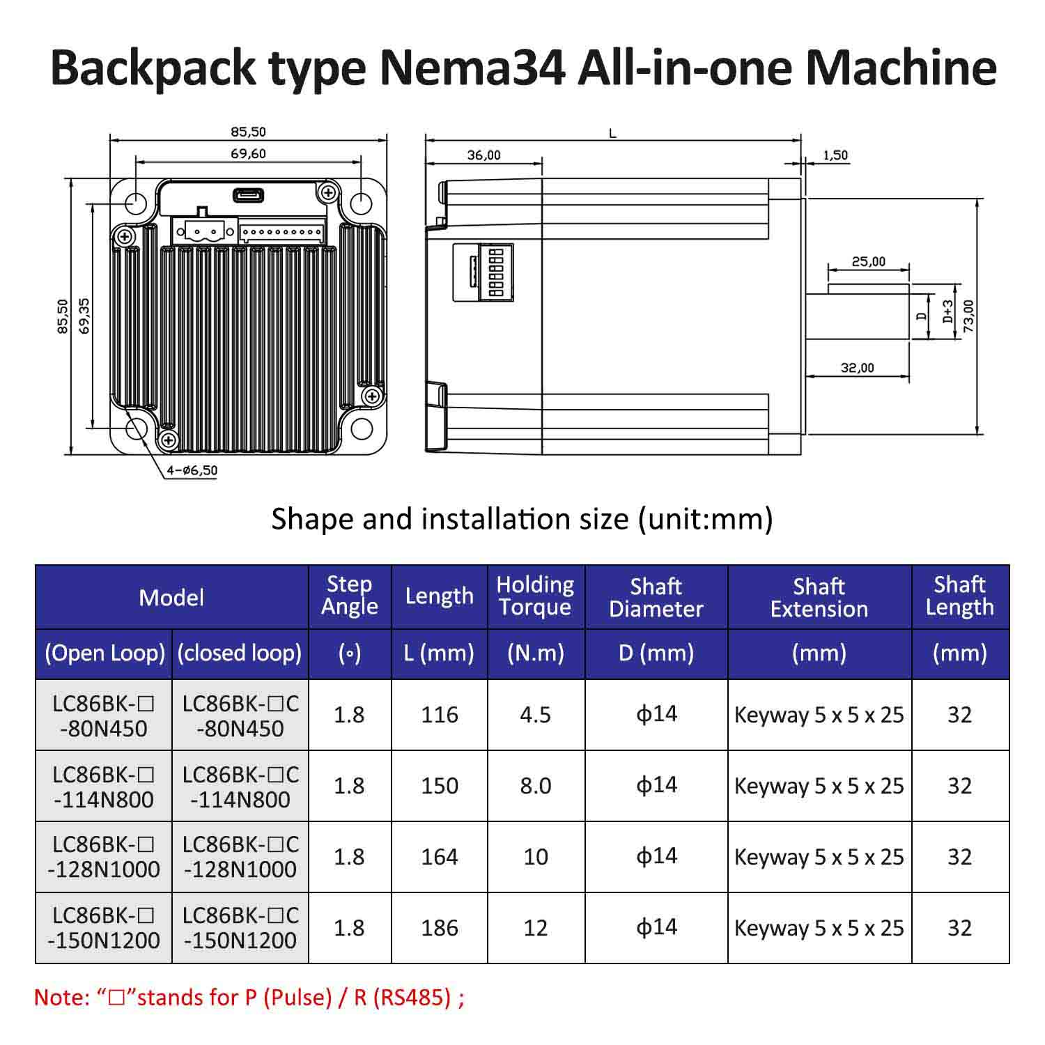 BACKPACK Type Nema34 Open Loop-Closed Loop Integrated Stepper Motor